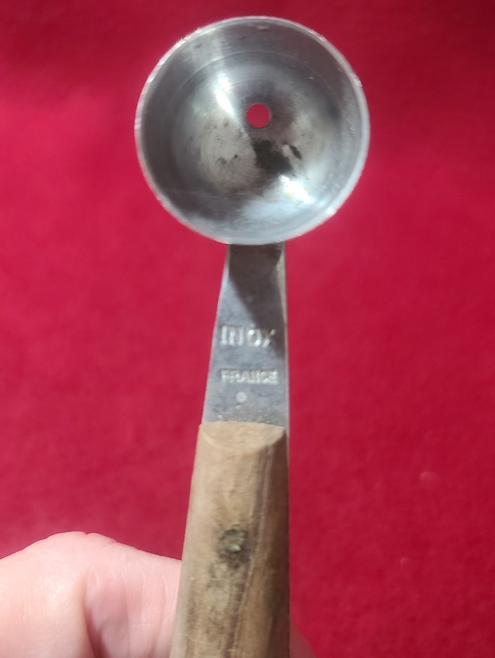 Vintage Antique Inox France 22 mm Small Melon Baller Wood Handle Italy VGC